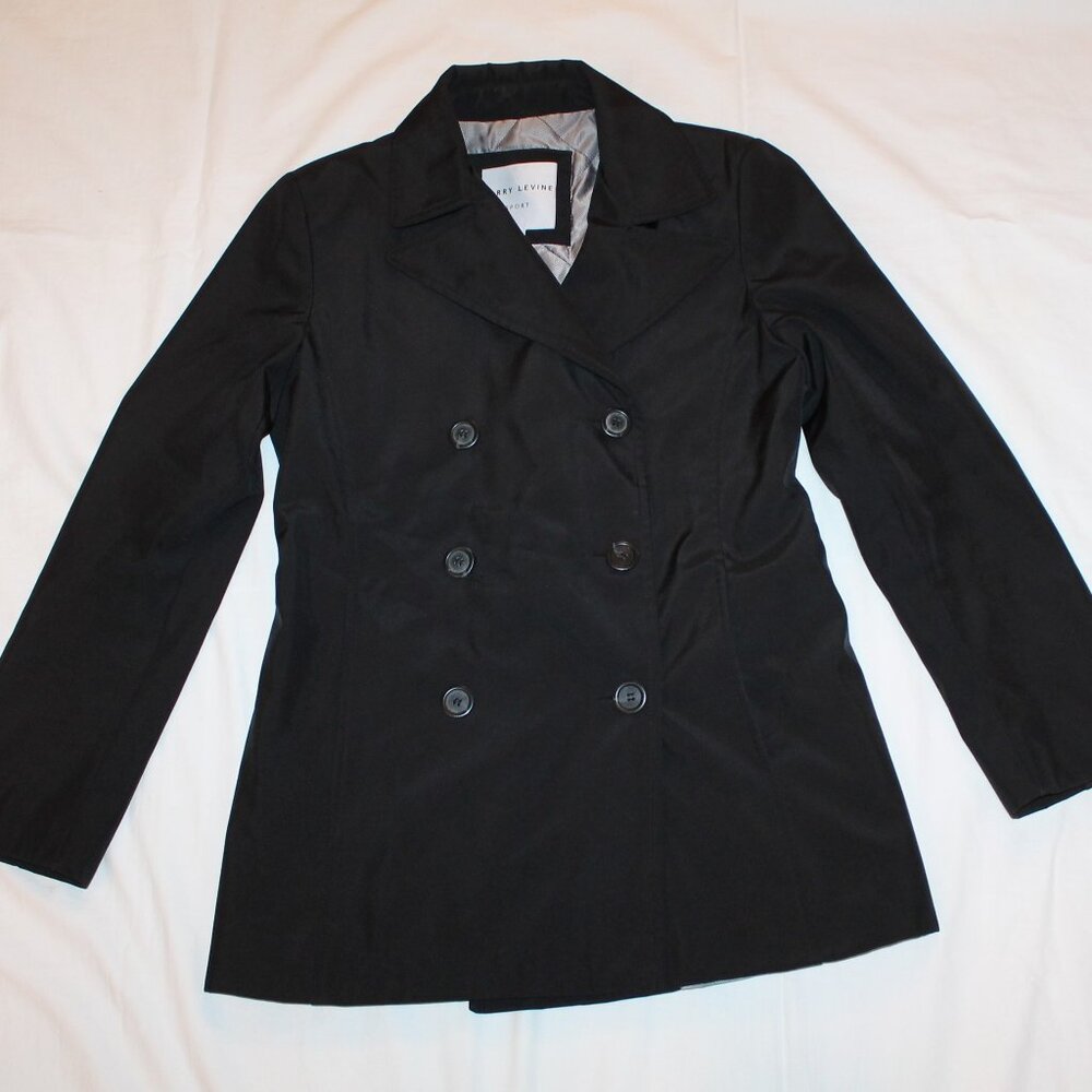 Larry Levine Sport black Pea Coat Womens XS x-small fall spring softshell dress